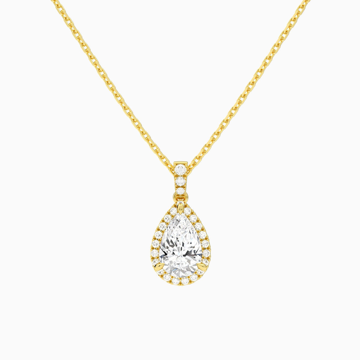 Pear Halo Lab Diamond Pavé Bail Pendant in 14K Yellow Gold - Lucenjuri