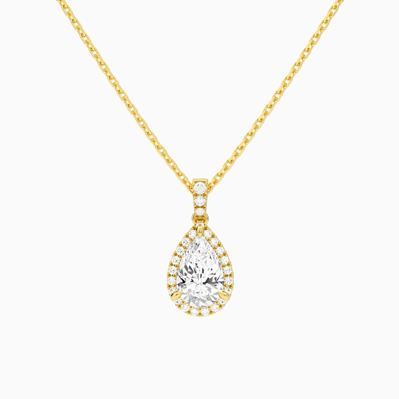Pear Halo Lab Diamond Pavé Bail Pendant in 14K Yellow Gold - Lucenjuri