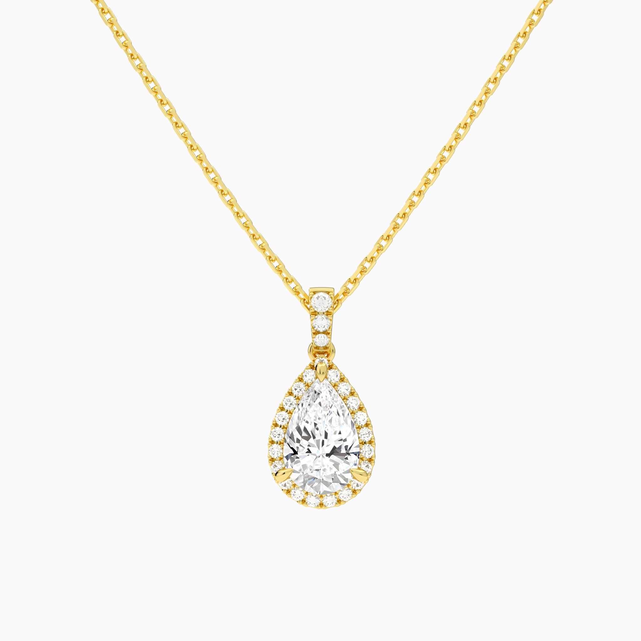 Pear Halo Lab Diamond Pavé Bail Pendant in 14K Yellow Gold - Lucenjuri