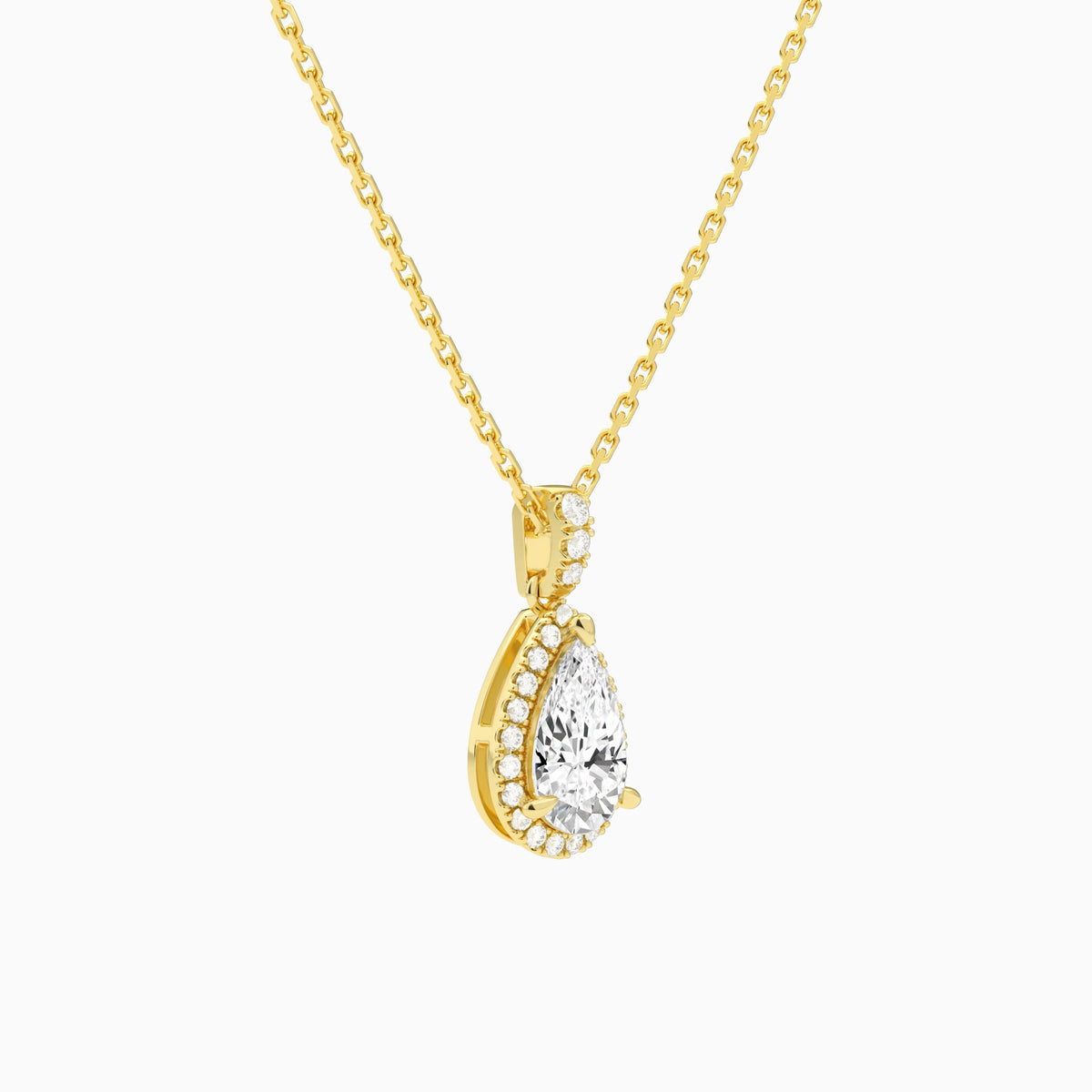 Pear Halo Lab Diamond Pavé Bail Pendant in 18K Yellow Gold - Front Angle View