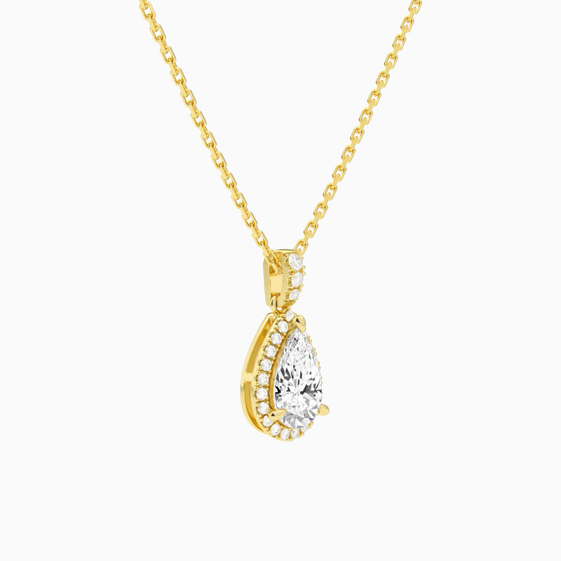 Pear Halo Lab Diamond Pavé Bail Pendant in 14K Yellow Gold - Front Angle View
