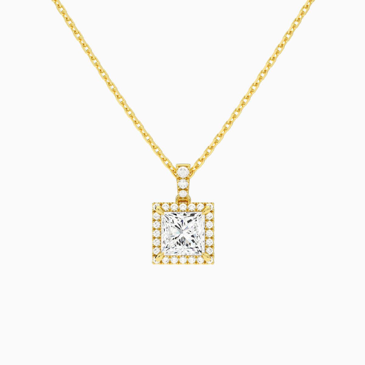 Princess Halo Lab Diamond Pavé Bail Pendant, 18K Yellow Gold - Lucenjuri