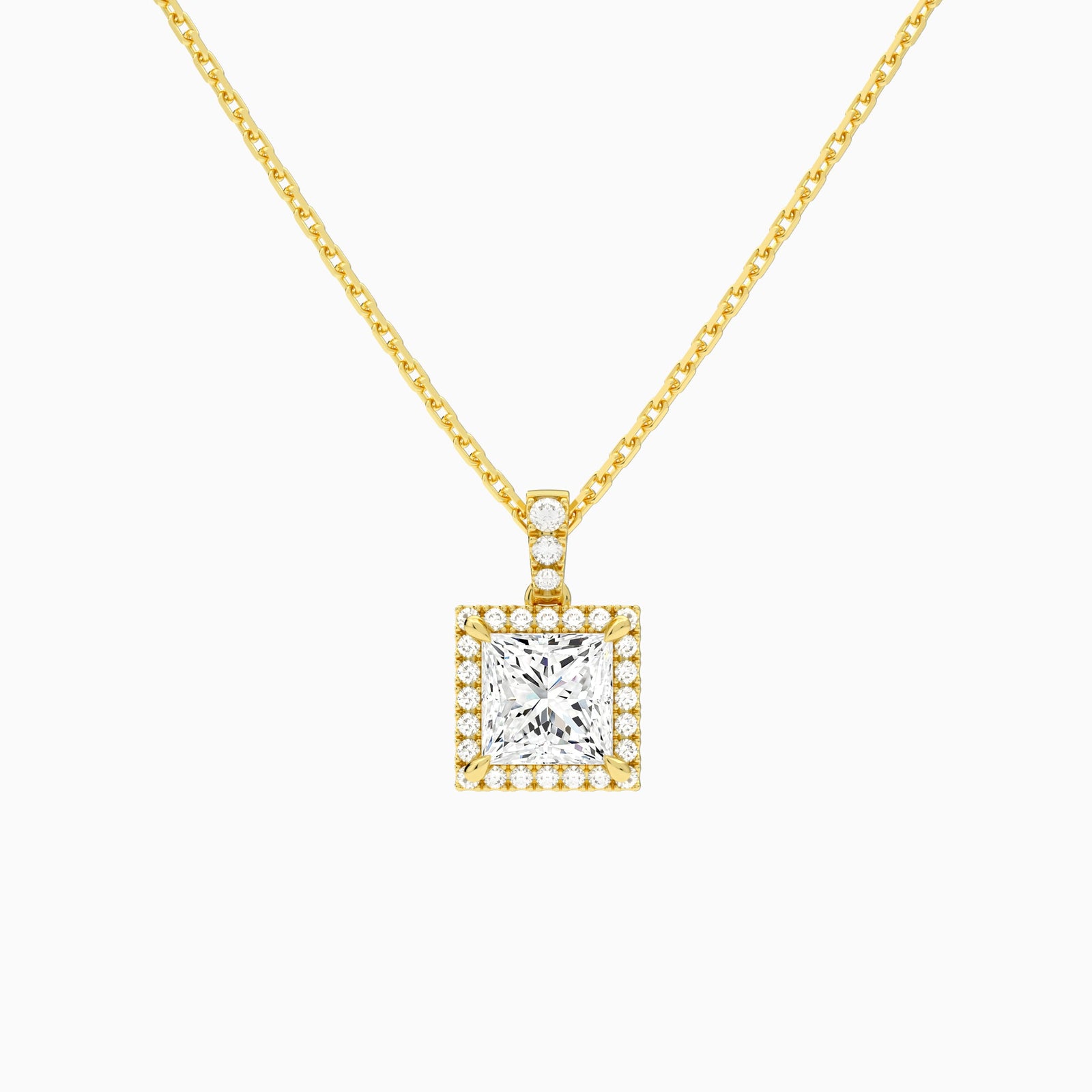 Princess Halo Lab Diamond Pavé Bail Pendant, 14K Yellow Gold - Lucenjuri
