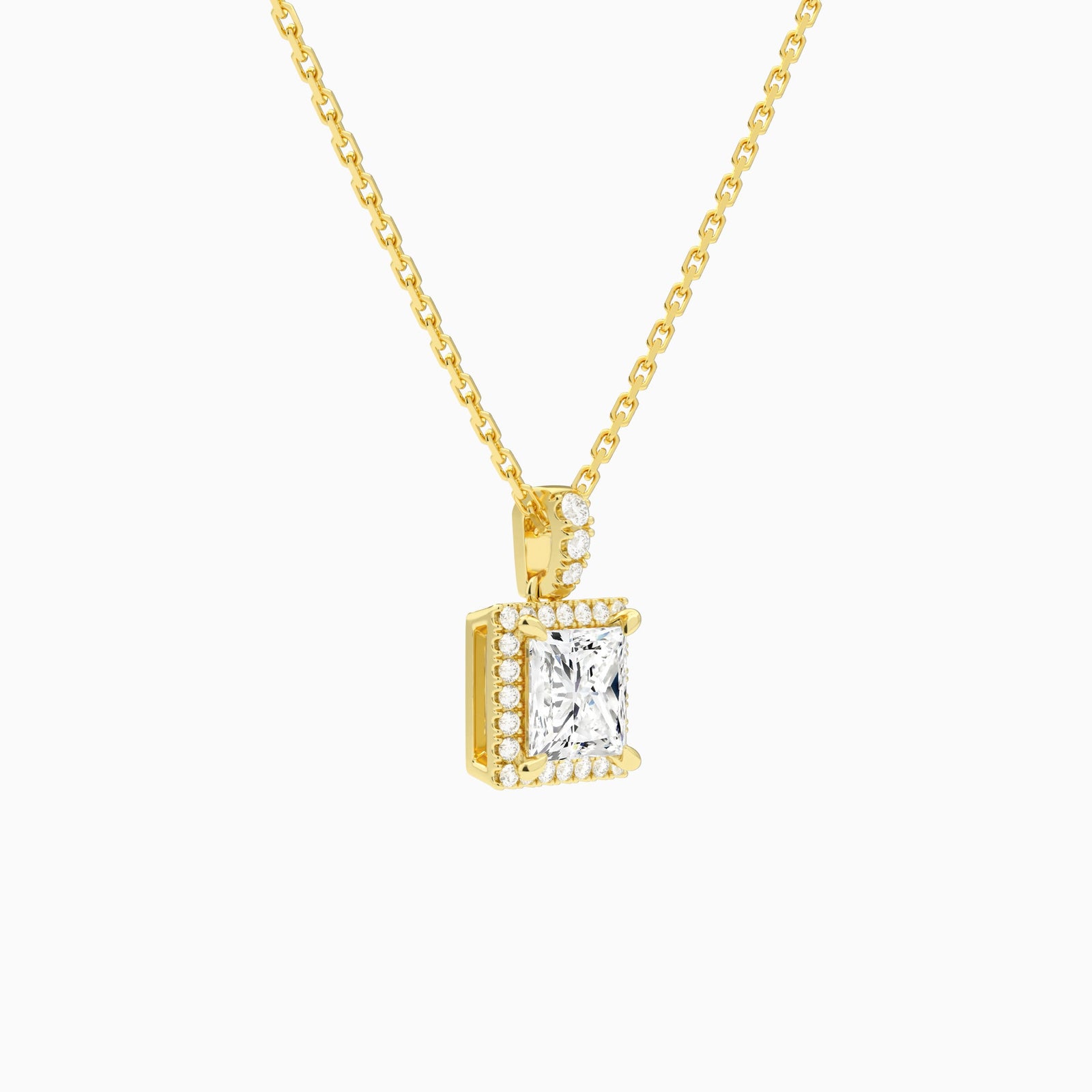 Princess Halo Lab Diamond Pavé Bail Pendant, 18K Yellow Gold - Front Angle View