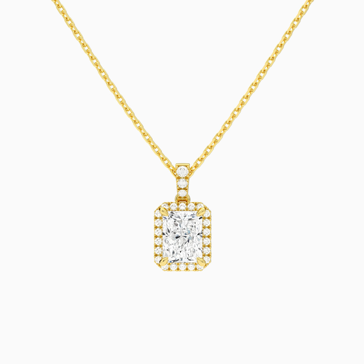 Radiant Halo Lab Diamond Pavé Bail Pendant | 14K Yellow Gold - Lucenjuri
