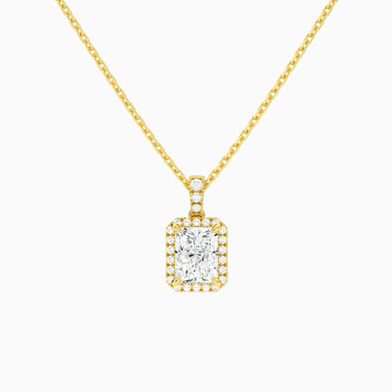 Radiant Halo Lab Diamond Pavé Bail Pendant | 18K Yellow Gold - Lucenjuri