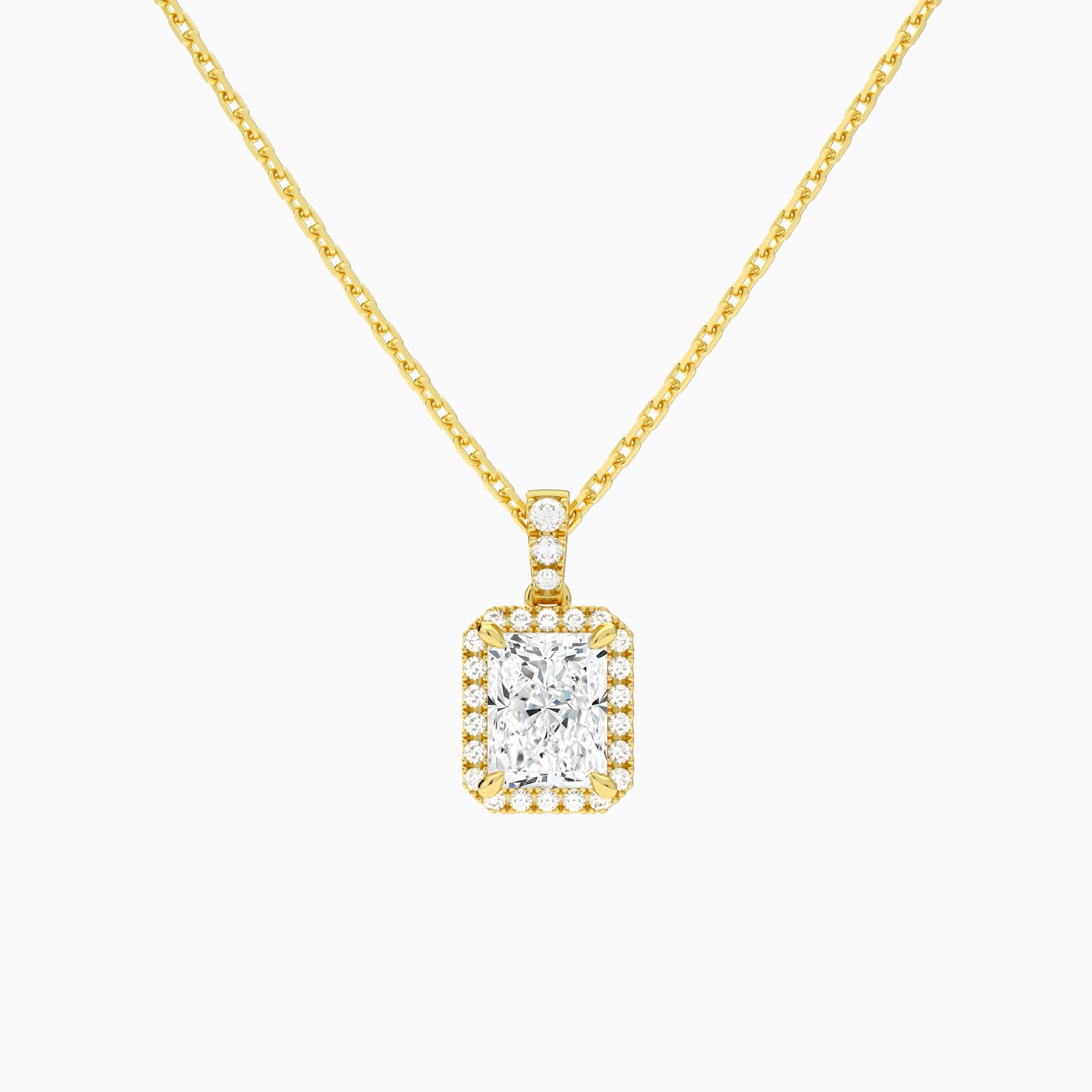 Radiant Halo Lab Diamond Pavé Bail Pendant | 18K Yellow Gold - Lucenjuri
