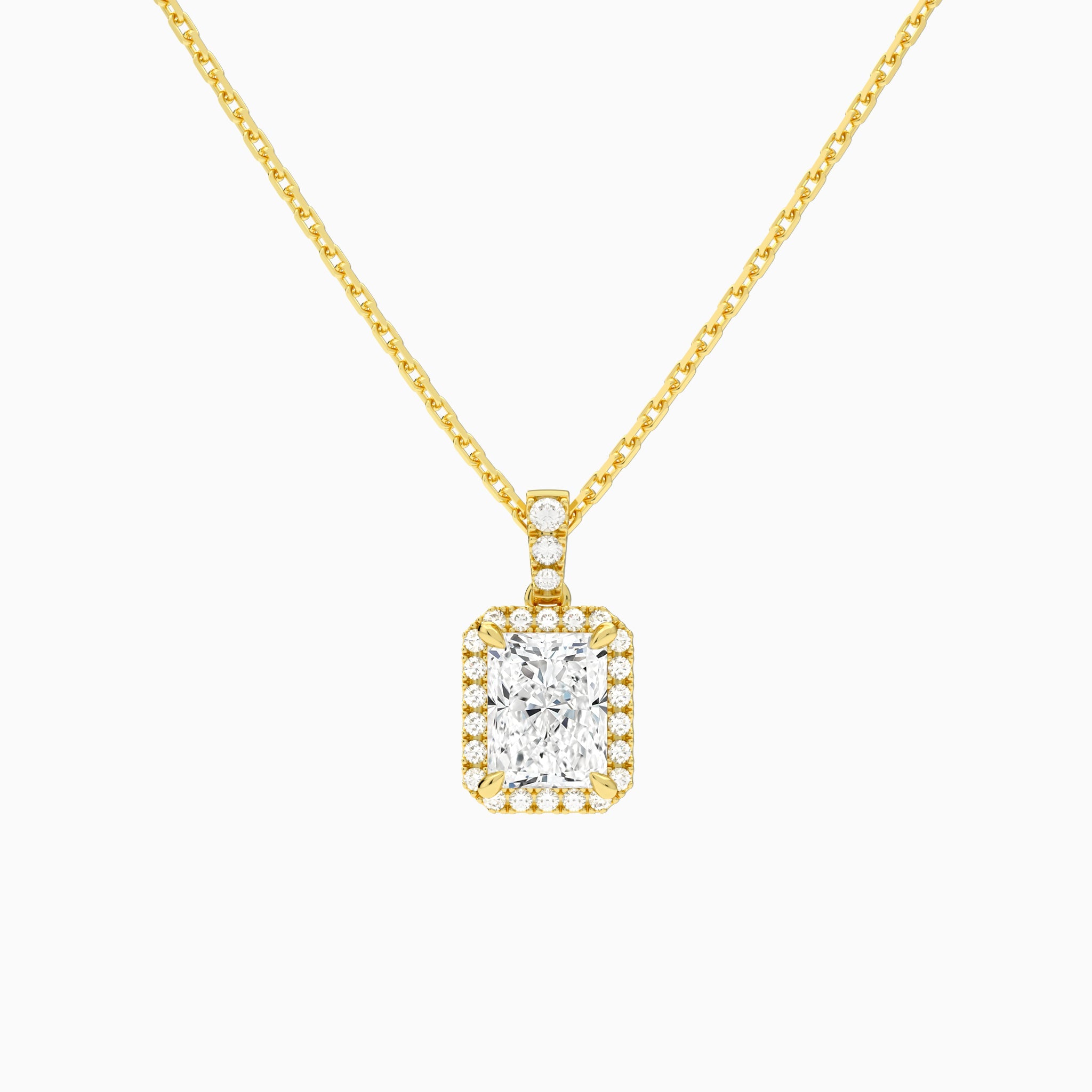 Radiant Halo Lab Diamond Pavé Bail Pendant | 18K Yellow Gold - Lucenjuri