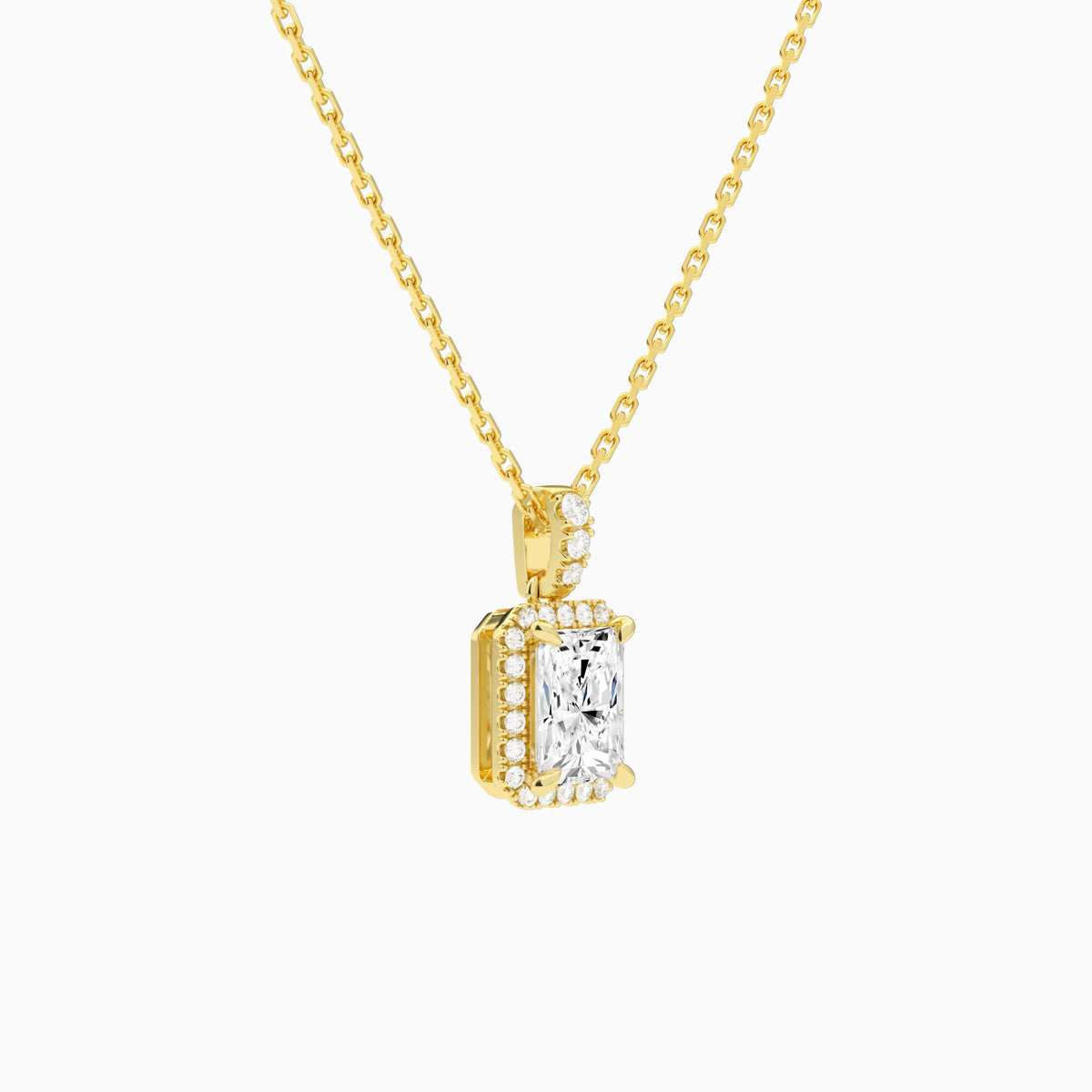 Radiant Halo Lab Diamond Pavé Bail Pendant | 14K Yellow Gold - Front Angle View