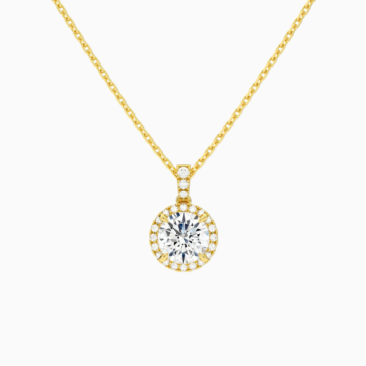 Round Halo Lab Diamond Pavé Bail Pendant in 18K Yellow Gold - Lucenjuri