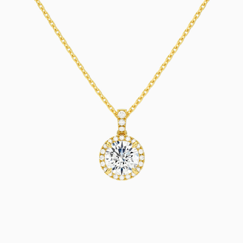 Round Halo Lab Diamond Pavé Bail Pendant in 14K Yellow Gold - Lucenjuri