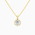 Round Halo Lab Diamond Pavé Bail Pendant in 14K Yellow Gold - Lucenjuri