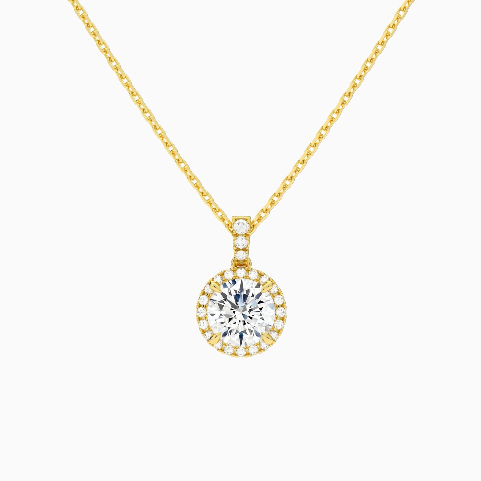Round Halo Lab Diamond Pavé Bail Pendant in 14K Yellow Gold - Lucenjuri