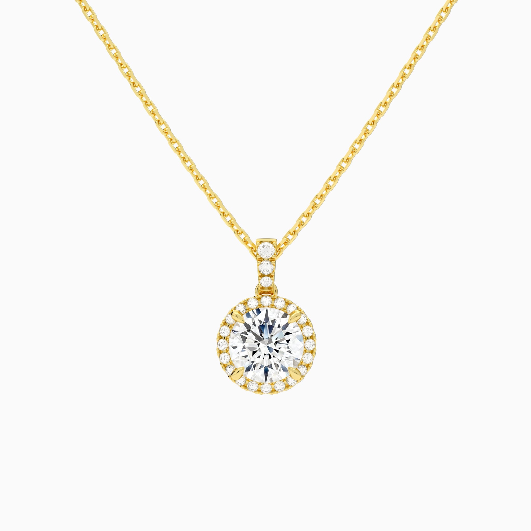 Round Halo Lab Diamond Pavé Bail Pendant in 14K Yellow Gold - Lucenjuri