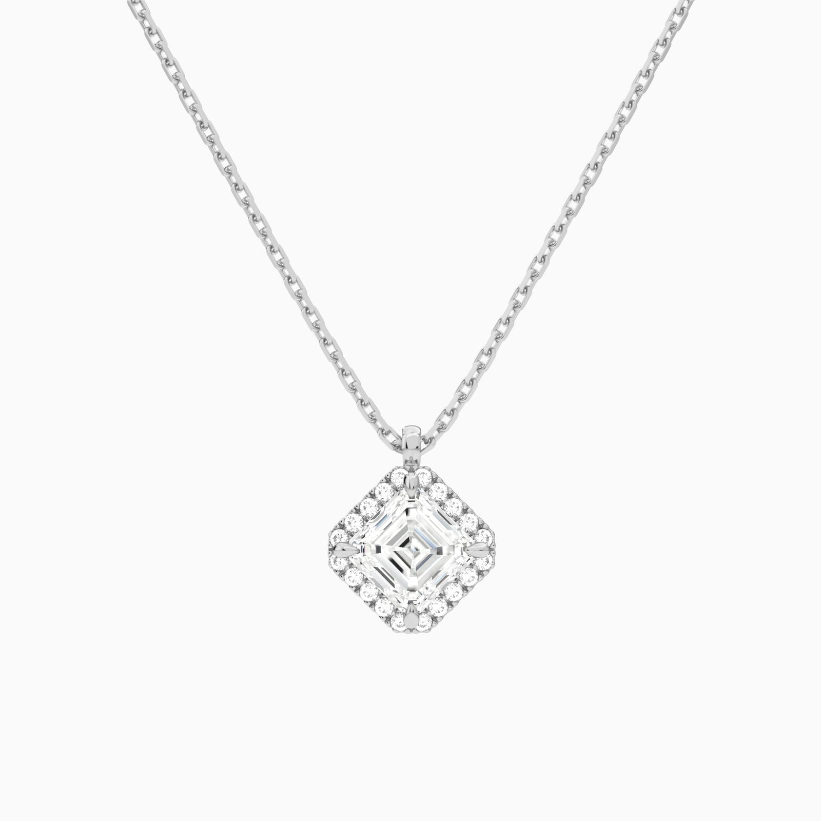 Asscher Halo Diamond Pendant Necklace