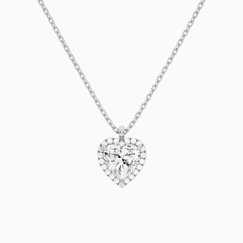 Heart Halo Lab Grown Diamond Pendant Necklace In Platinum - Lucenjuri