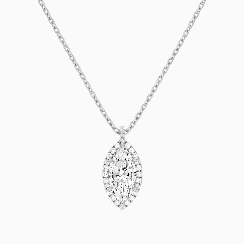 Marquise Halo Lab Grown Diamond Pendant Necklace In Platinum - Lucenjuri