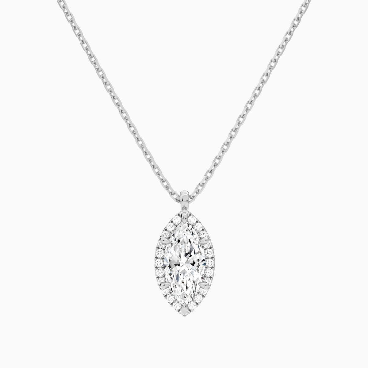 Marquise Halo Lab Grown Diamond Pendant Necklace In Platinum - Lucenjuri