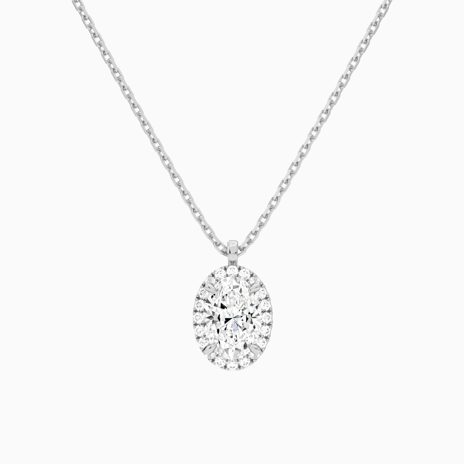 Oval Halo Diamond Pendant Necklace