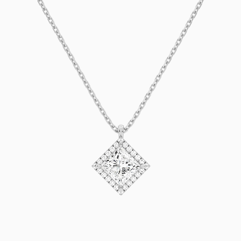 Princess Halo Lab Grown Diamond Pendant Necklace In Platinum - Lucenjuri