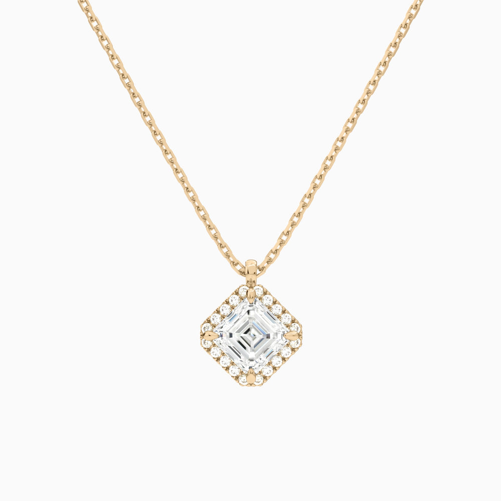 Asscher Halo Lab Grown Diamond Pendant Necklace In 14K Rose Gold - Lucenjuri