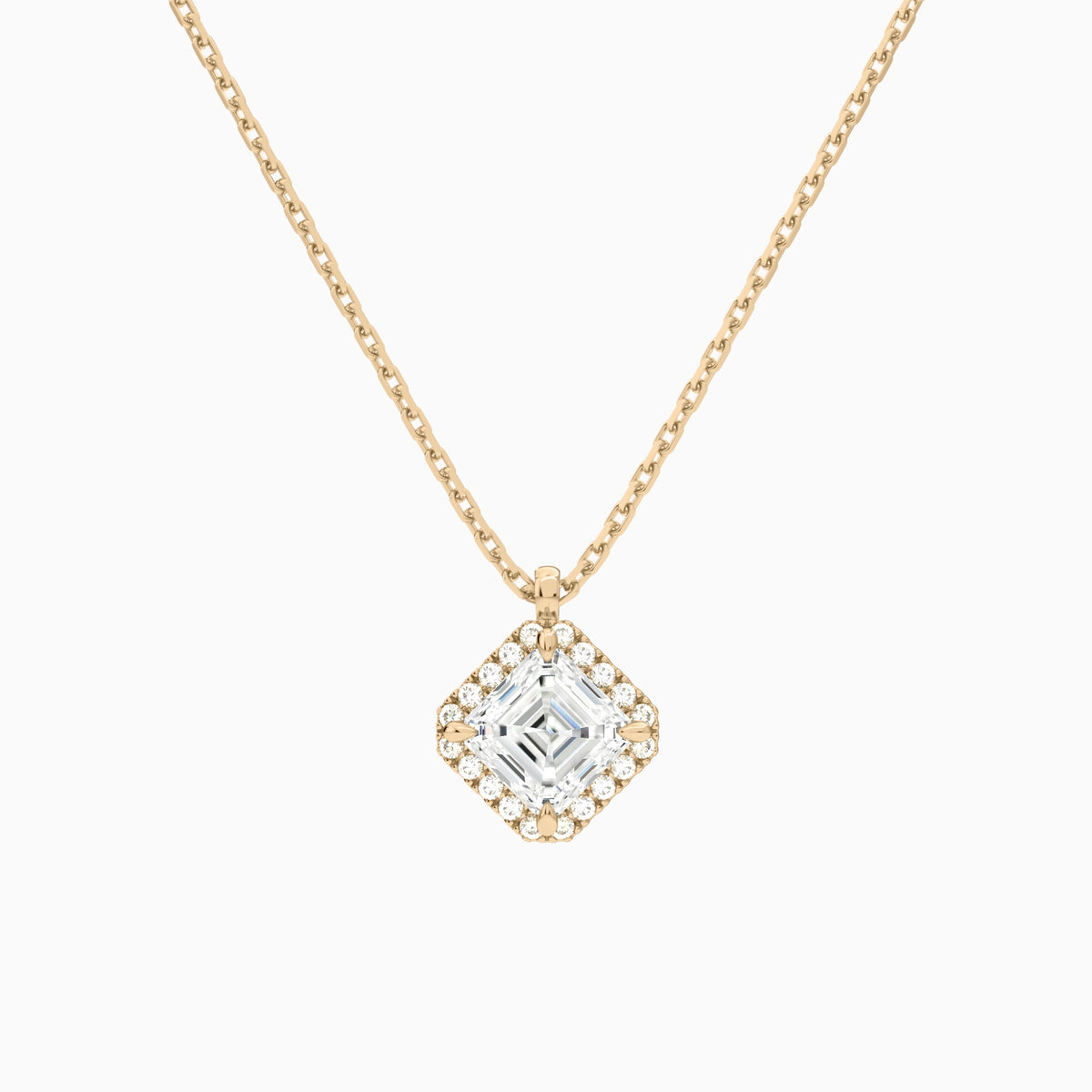 Asscher Halo Lab Grown Diamond Pendant Necklace In 14K Rose Gold - Lucenjuri