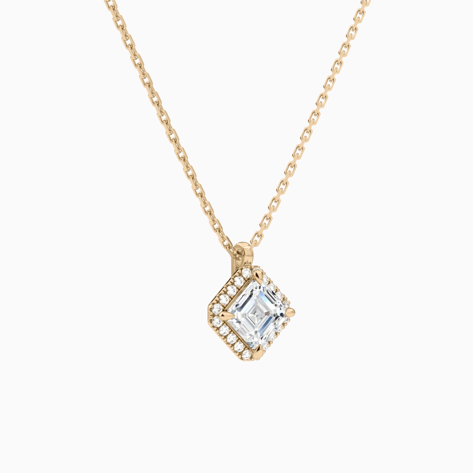 Asscher Halo Diamond Pendant Necklace