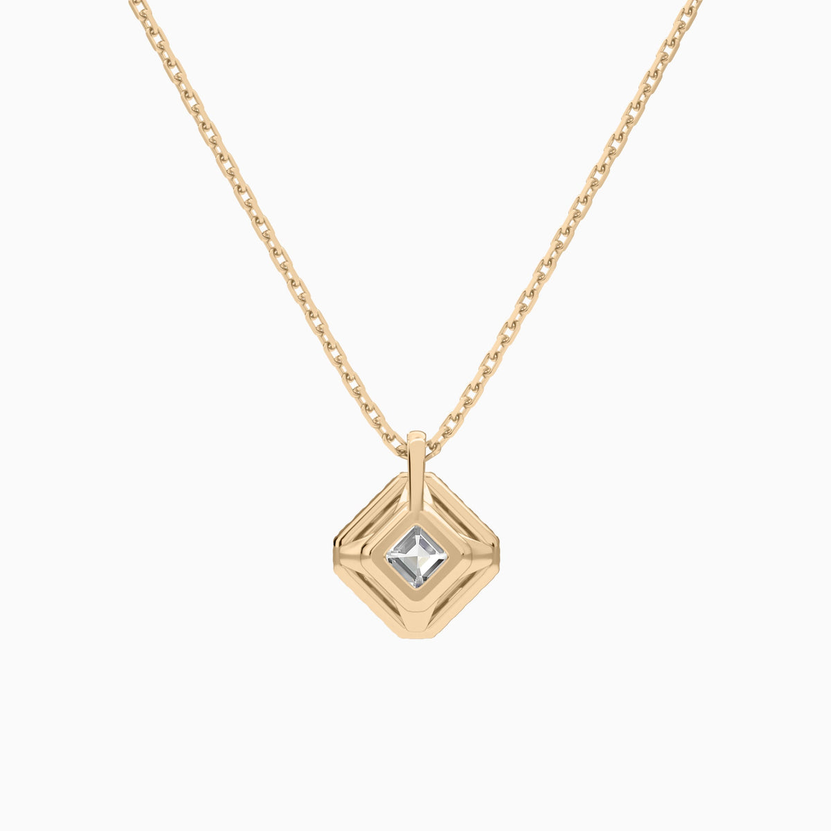 Asscher Halo Lab Grown Diamond Pendant Necklace In 14K Rose Gold - Back View