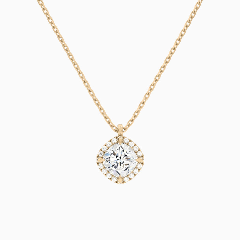 Cushion Halo Lab Grown Diamond Pendant Necklace In 14K Rose Gold - Lucenjuri