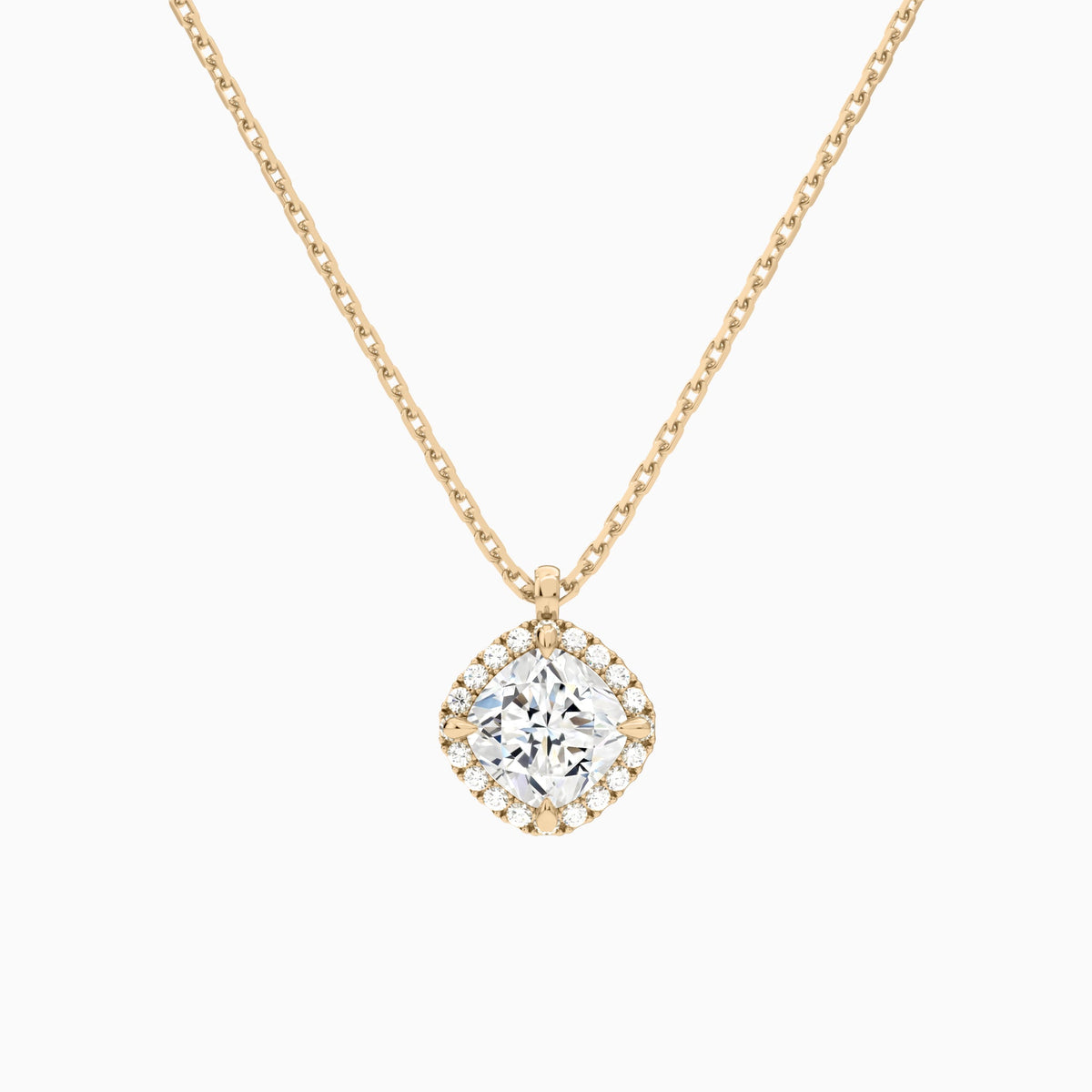 Cushion Halo Lab Grown Diamond Pendant Necklace In 14K Rose Gold - Lucenjuri