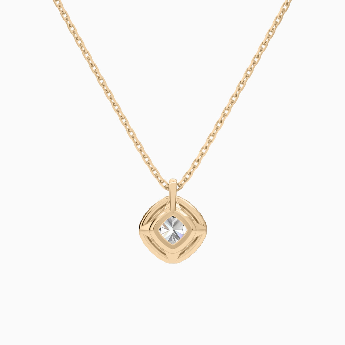 Cushion Halo Lab Grown Diamond Pendant Necklace In 14K Rose Gold - Back View