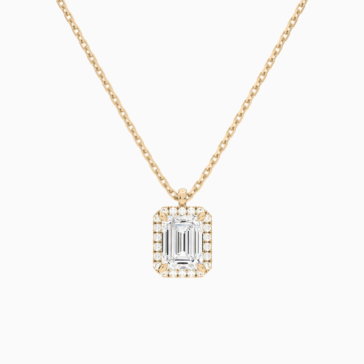Emerald Halo Lab Grown Diamond Pendant Necklace In 14K Rose Gold - Lucenjuri
