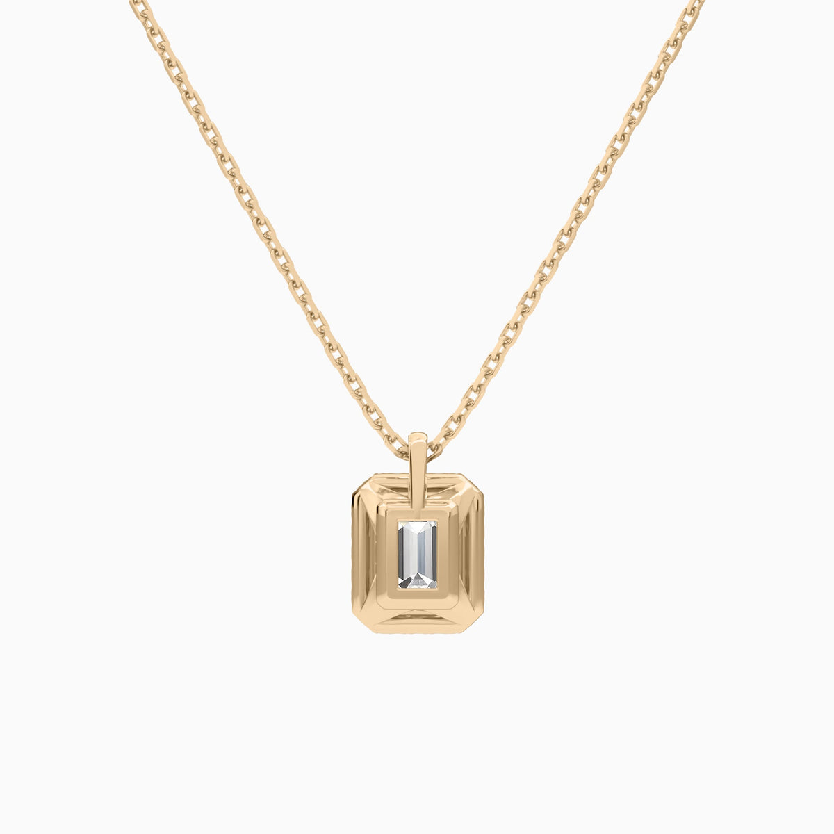 Emerald Halo Lab Grown Diamond Pendant Necklace In 14K Rose Gold - Back View