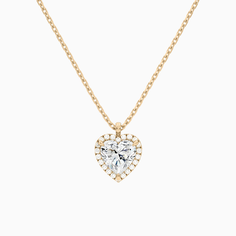 Heart Halo Lab Grown Diamond Pendant Necklace In 14K Rose Gold - Lucenjuri