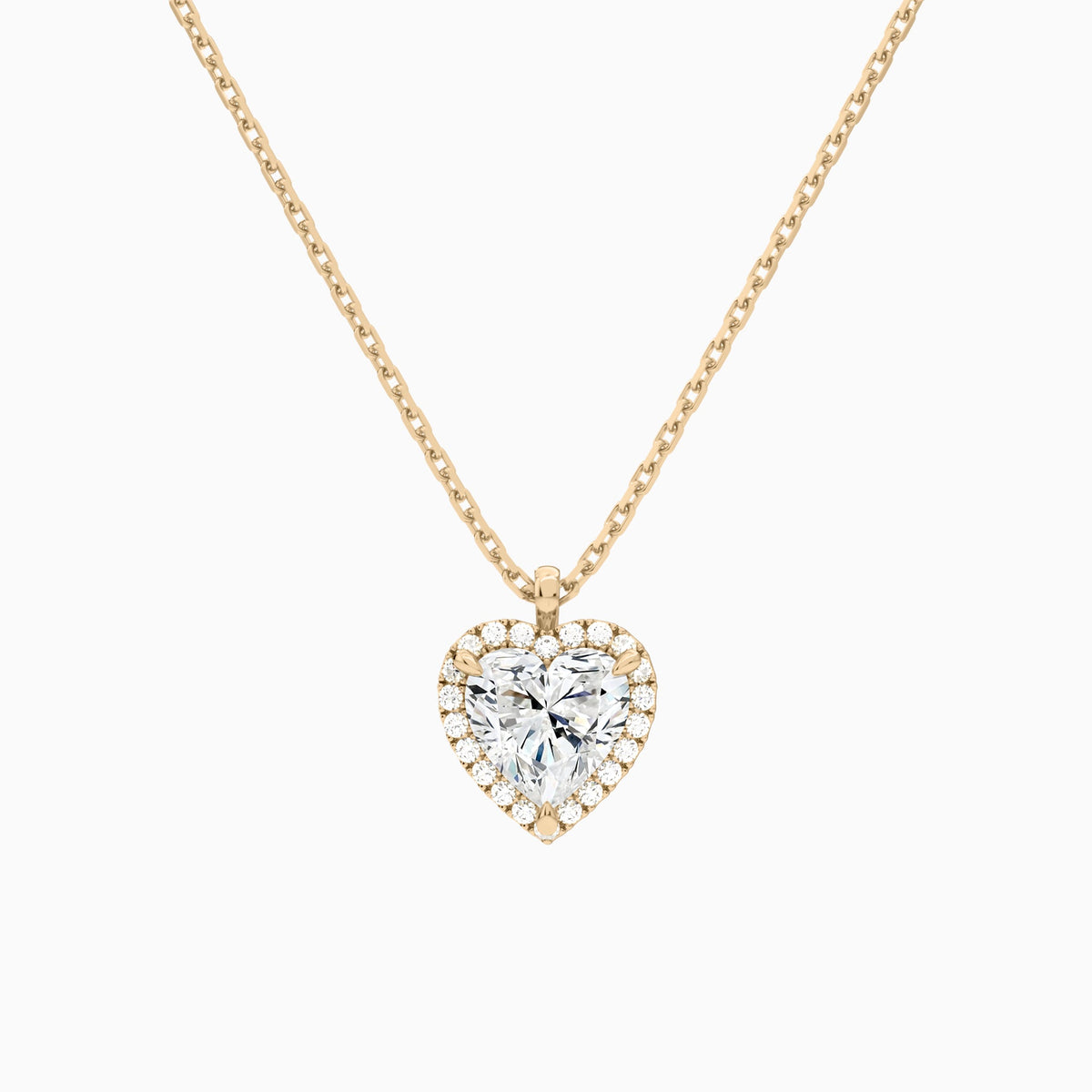 Heart Halo Lab Grown Diamond Pendant Necklace In 14K Rose Gold - Lucenjuri