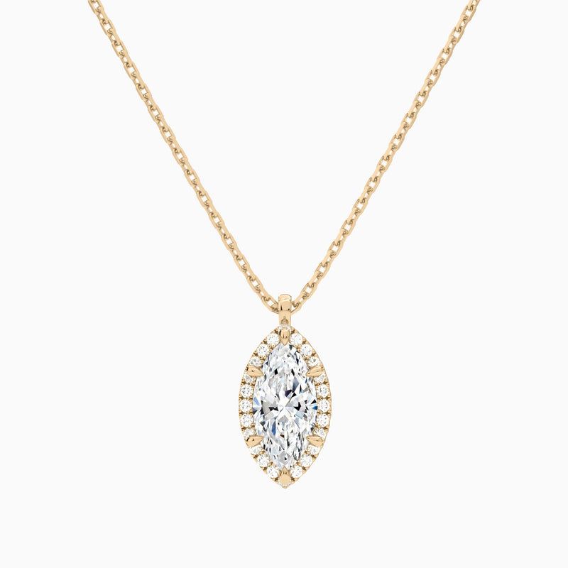 Marquise Halo Lab Grown Diamond Pendant Necklace In 14K Rose Gold - Lucenjuri