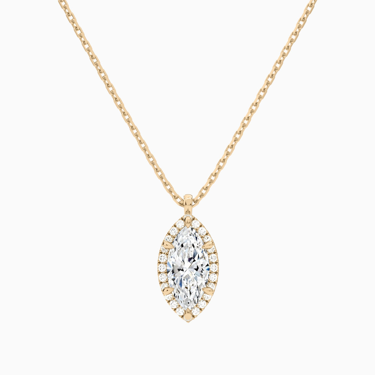 Marquise Halo Lab Grown Diamond Pendant Necklace In 14K Rose Gold - Lucenjuri