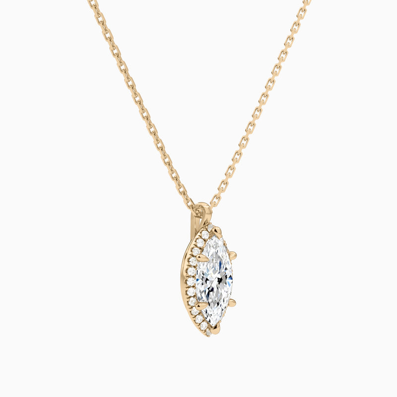 Marquise Halo Lab Grown Diamond Pendant Necklace In 14K Rose Gold - Front Angle View