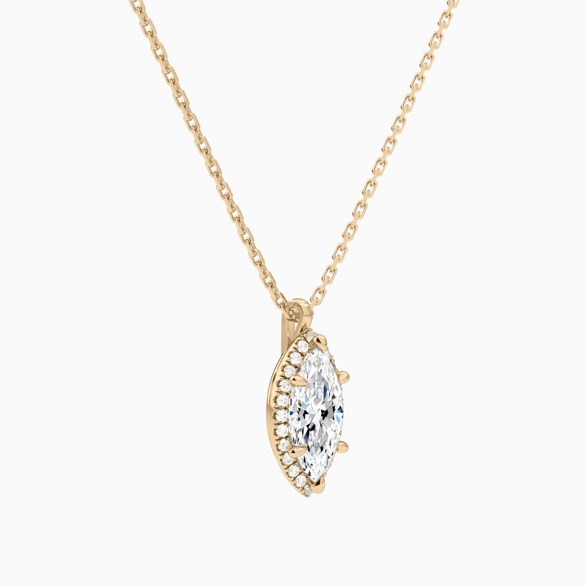 Marquise Halo Lab Grown Diamond Pendant Necklace In 14K Rose Gold - Front Angle View