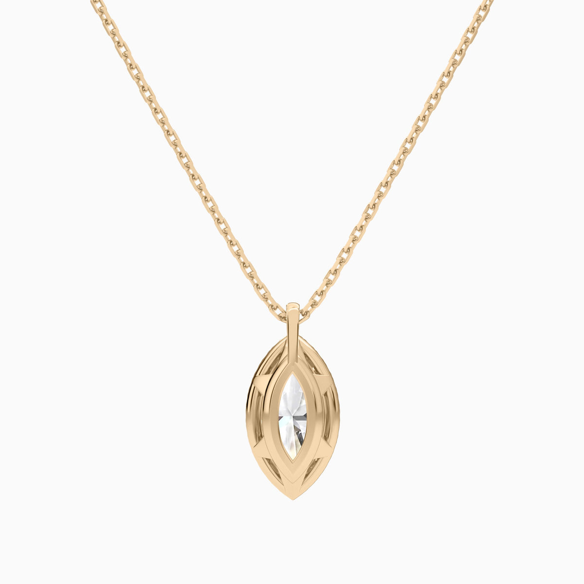 Marquise Halo Lab Grown Diamond Pendant Necklace In 14K Rose Gold - Back View