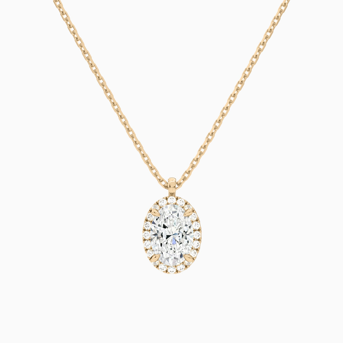 Oval Halo Lab Grown Diamond Pendant Necklace In 14K Rose Gold - Lucenjuri