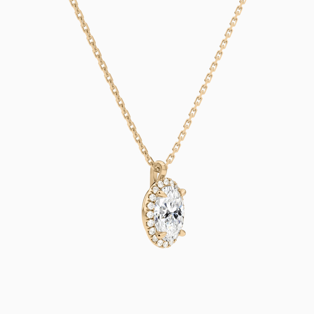 Oval Halo Lab Grown Diamond Pendant Necklace In 14K Rose Gold - Front Angle View