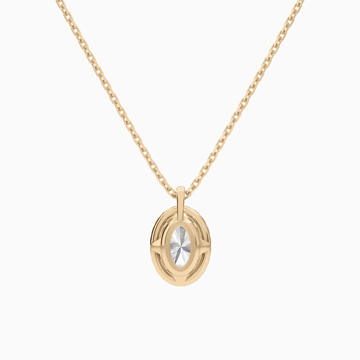 Oval Halo Lab Grown Diamond Pendant Necklace In 14K Rose Gold - Back View