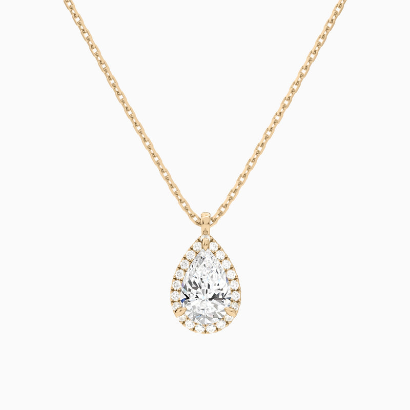 Pear Halo Lab Grown Diamond Pendant Necklace In 14K Rose Gold - Lucenjuri