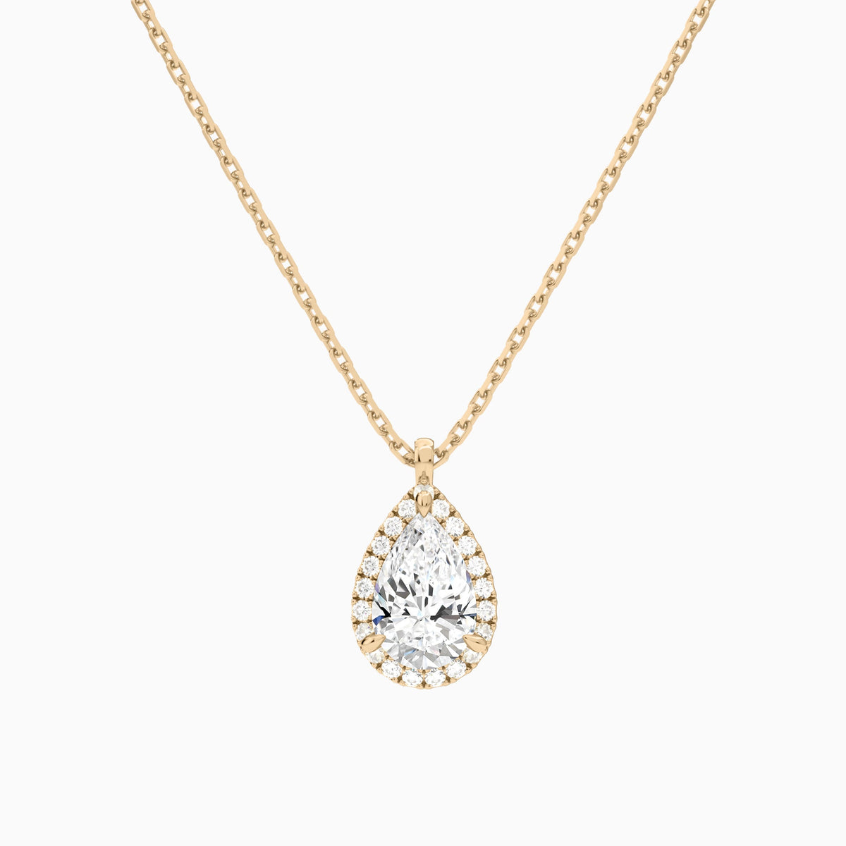 Pear Halo Lab Grown Diamond Pendant Necklace In 14K Rose Gold - Lucenjuri