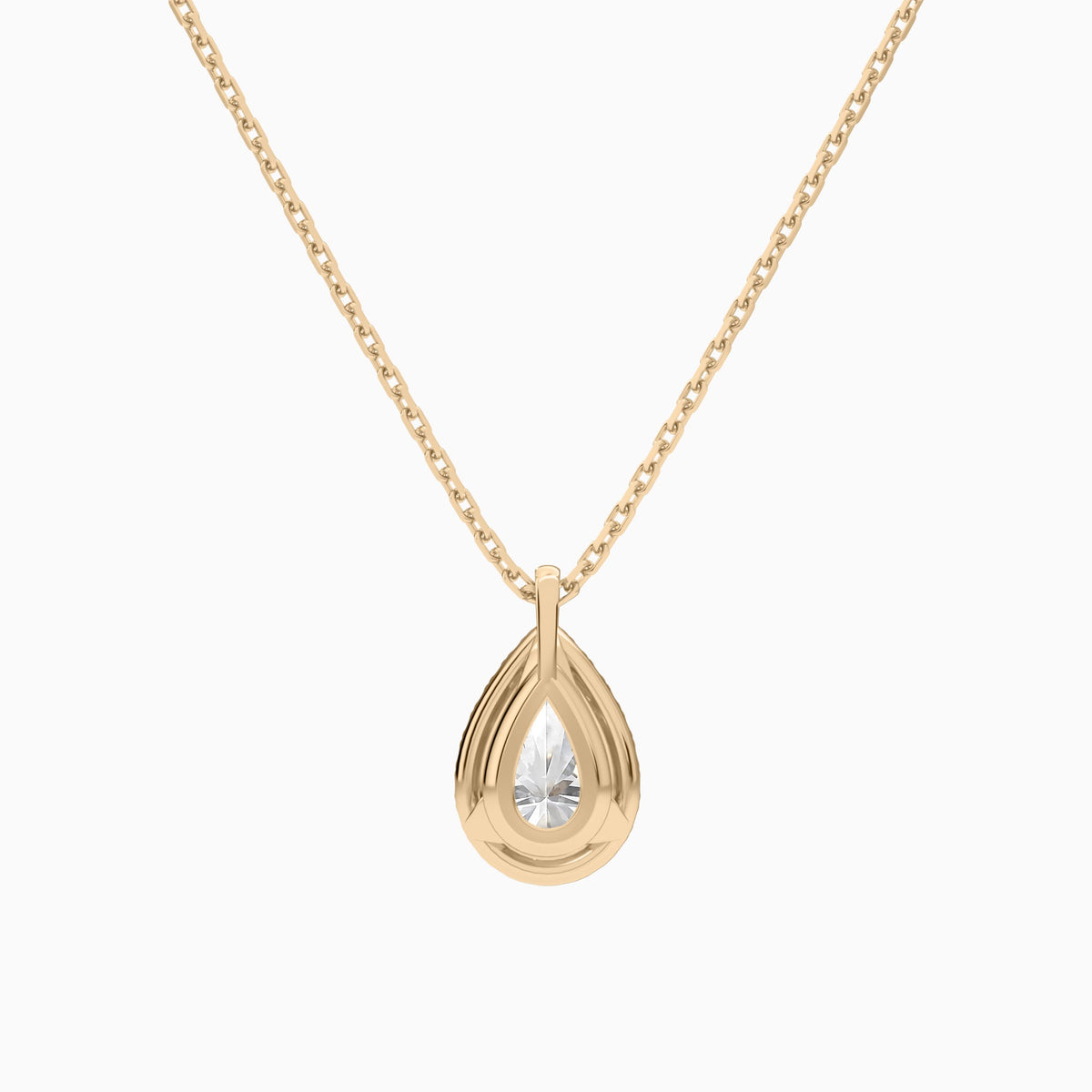 Pear Halo Lab Grown Diamond Pendant Necklace In 14K Rose Gold - Back View
