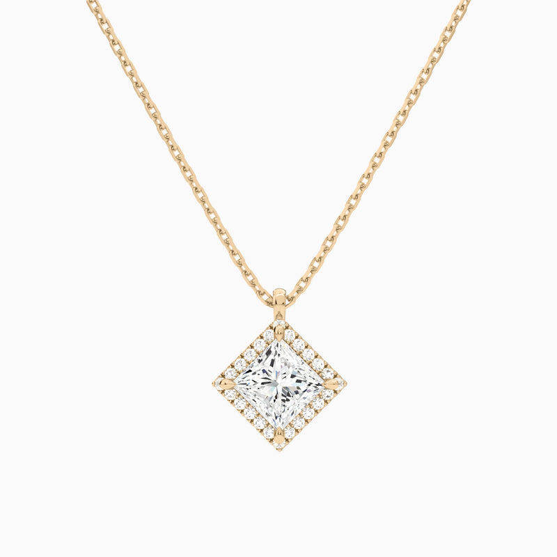 Princess Halo Lab Grown Diamond Pendant Necklace In 14K Rose Gold - Lucenjuri