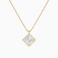 Princess Halo Diamond Pendant Necklace