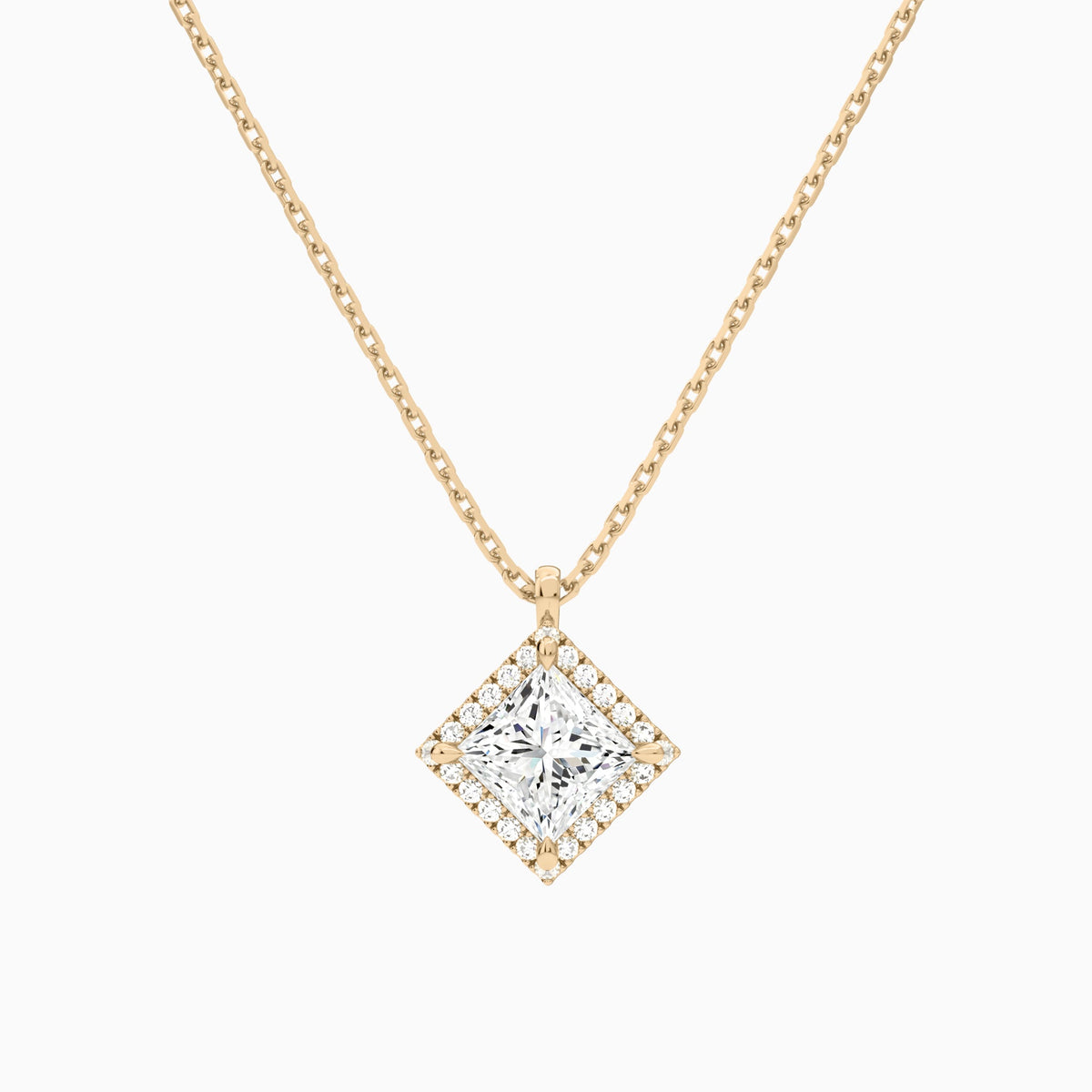Princess Halo Lab Grown Diamond Pendant Necklace In 14K Rose Gold - Lucenjuri