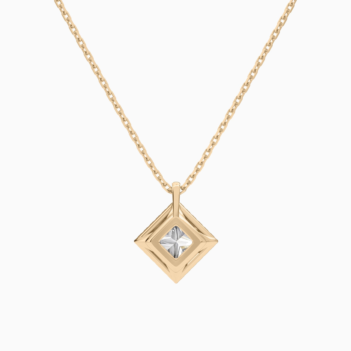 Princess Halo Lab Grown Diamond Pendant Necklace In 14K Rose Gold - Back View